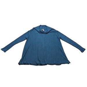 We The Free People Split Back Mock Neck Sweater Teal Blue Top Medium